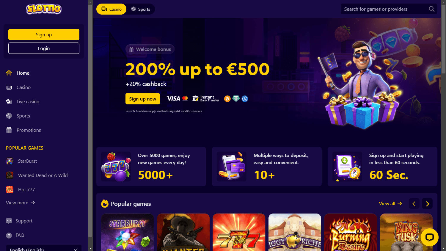 Slottio Casino Schermafbeelding voor desktop